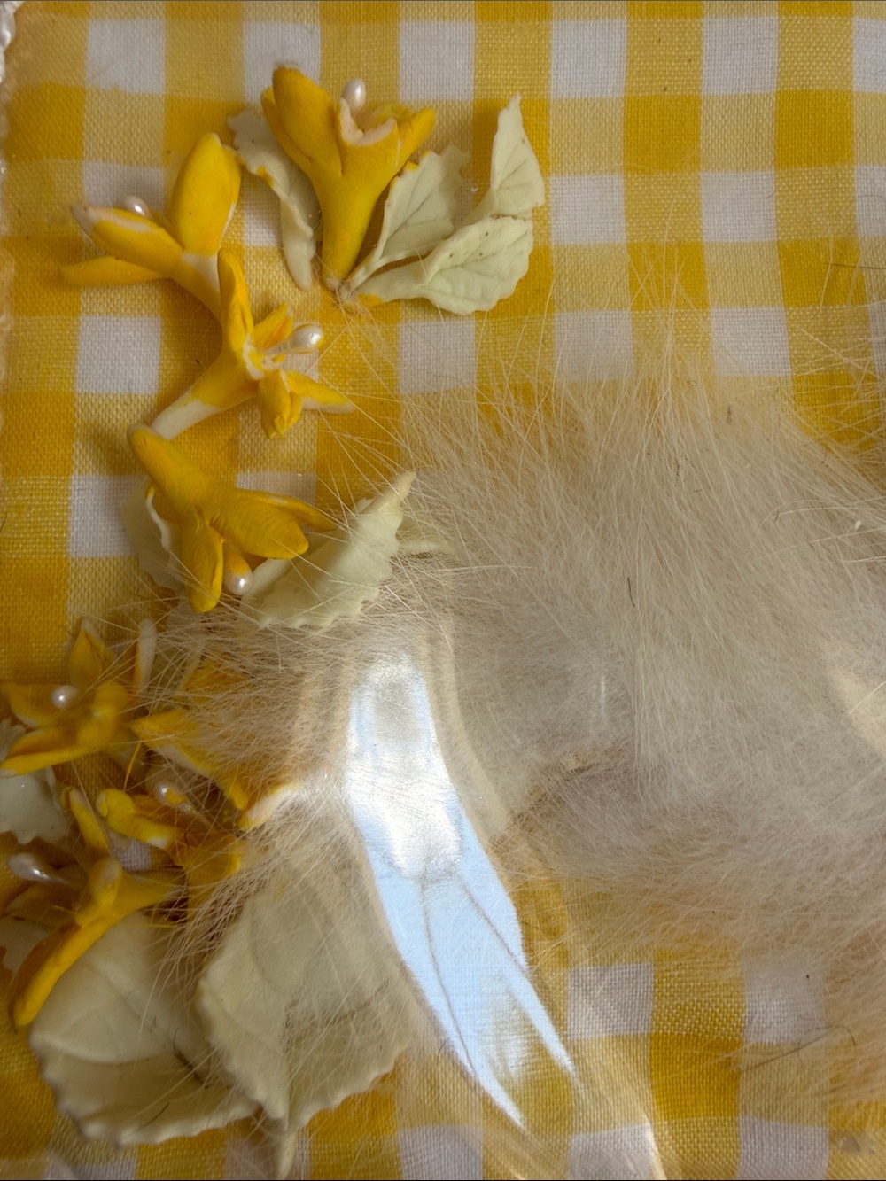 Rare 1960s Vintage Yellow Gingham Fur Accent Women's Handbag - Picture 4 of 15